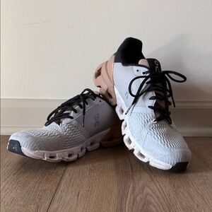 On Running White and Blush Athletic Shoes